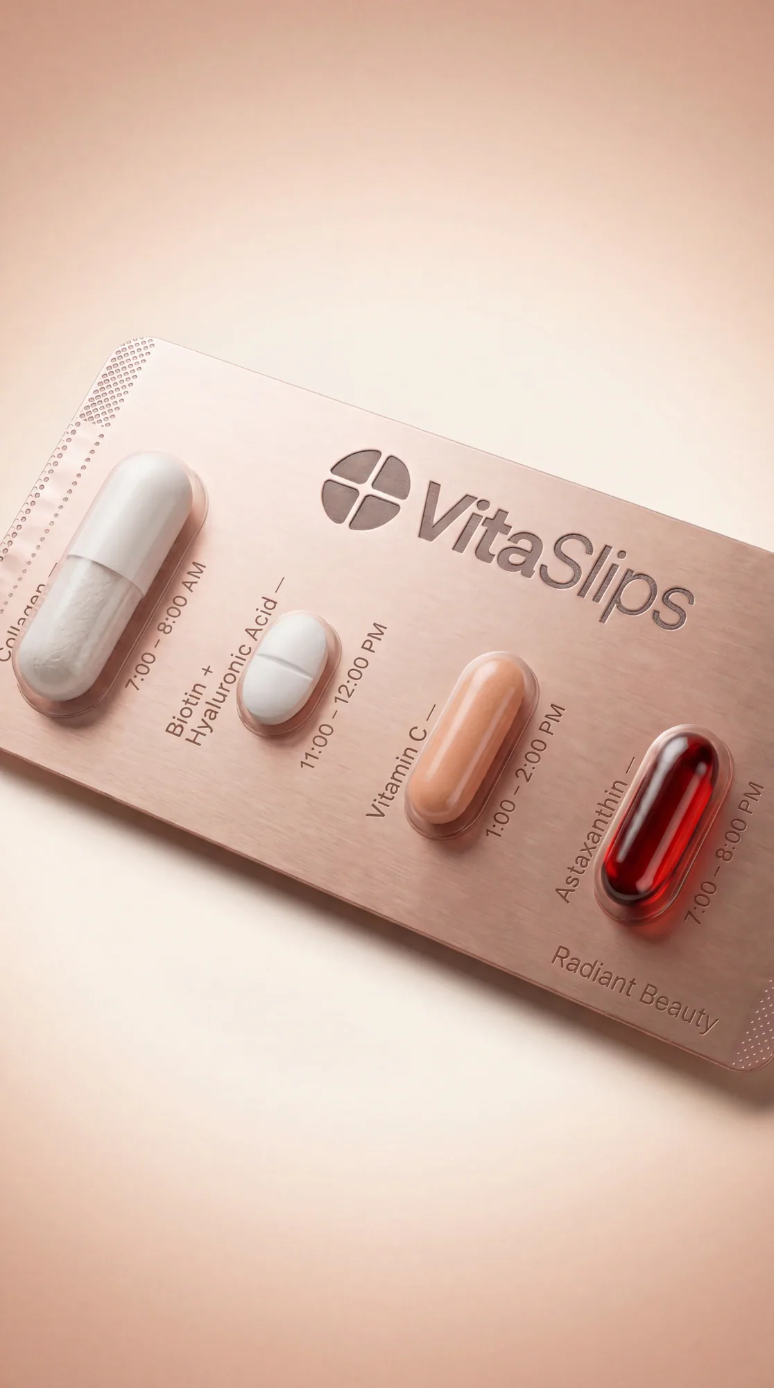 Radiant Beauty — VitaSlips timed slip vs bottle clutter and one-size multivitamins